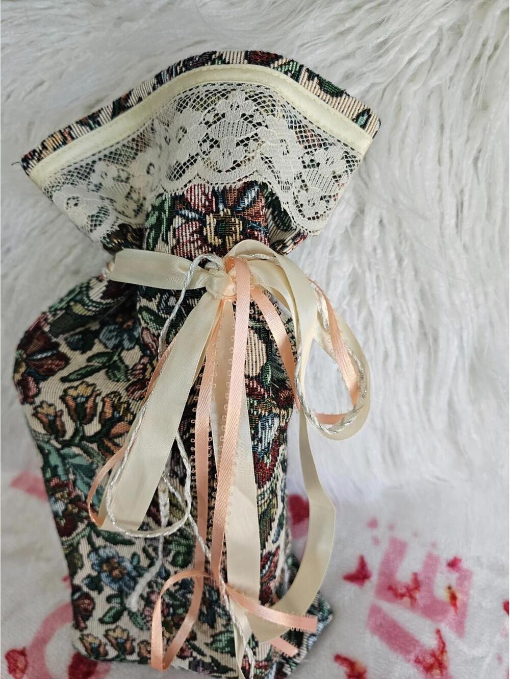 Vintage Homemade Keepsake Sack Bag Pouch Floral Lace Ribbons Multicolor 14.5X7 - Picture 2 of 11